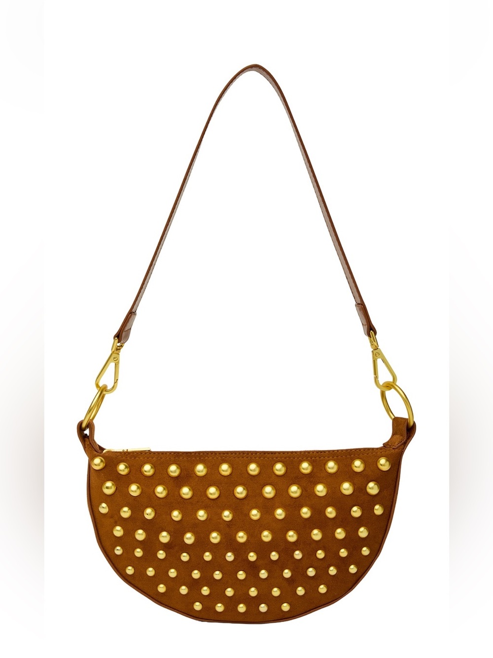 NEW THINK ROYLN women's superstar bag in dark golden suede w/ studs - Picture 2 of 2